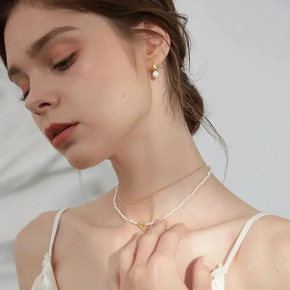 925 Sterling Silver Minimalist Pearl Huggie Hoop Earrings Silver or Gold - Picture 7 of 9